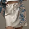 jupes courtes sexys club, mini jupes en satin femmes été beige soie jupe courte pour femme cordon taille haute noir satin jupe une ligne femmes courte 2025, jupe femme eté