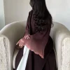 abaya musulman d'âge moyen manches évasées décontracté arabe plissé ouvert devant abayas turquie caftans femmes jilbabs robes maxi islamiques