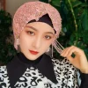 femmes ethnique broderie perle turban casquette ramadan mode musulmane paillettes tête enveloppement musulman hijab islamique cheveux couverture foulard chapeau