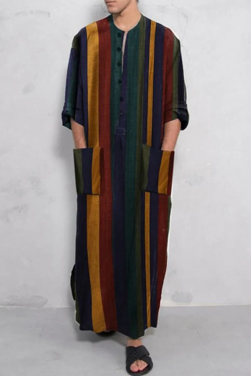 chemises de nuit rayées à manches longues pour hommes, vêtements islamiques, robes abaya douces, mode musulmane, zones arabes, saoudien, homme