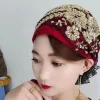 chapeaux turban en dentelle pour femmes, écharpe de sauna musulmane, couvre chef féminin, casquettes, bonnet, couvre cheveux, broderie de diamants scintillants, 03