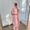 ensemble 2 pièces abayas à capuche et jupe pour femmes musulmanes, robes hijab, vêtement de prière eid ramadam, vêtements islamiques rose noir