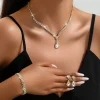 ensemble de bijoux de mariée de luxe en forme de goutte d'eau, collier et boucles d'oreilles en zircon élégant, tempérament exquis, bracelet en strass pour filles