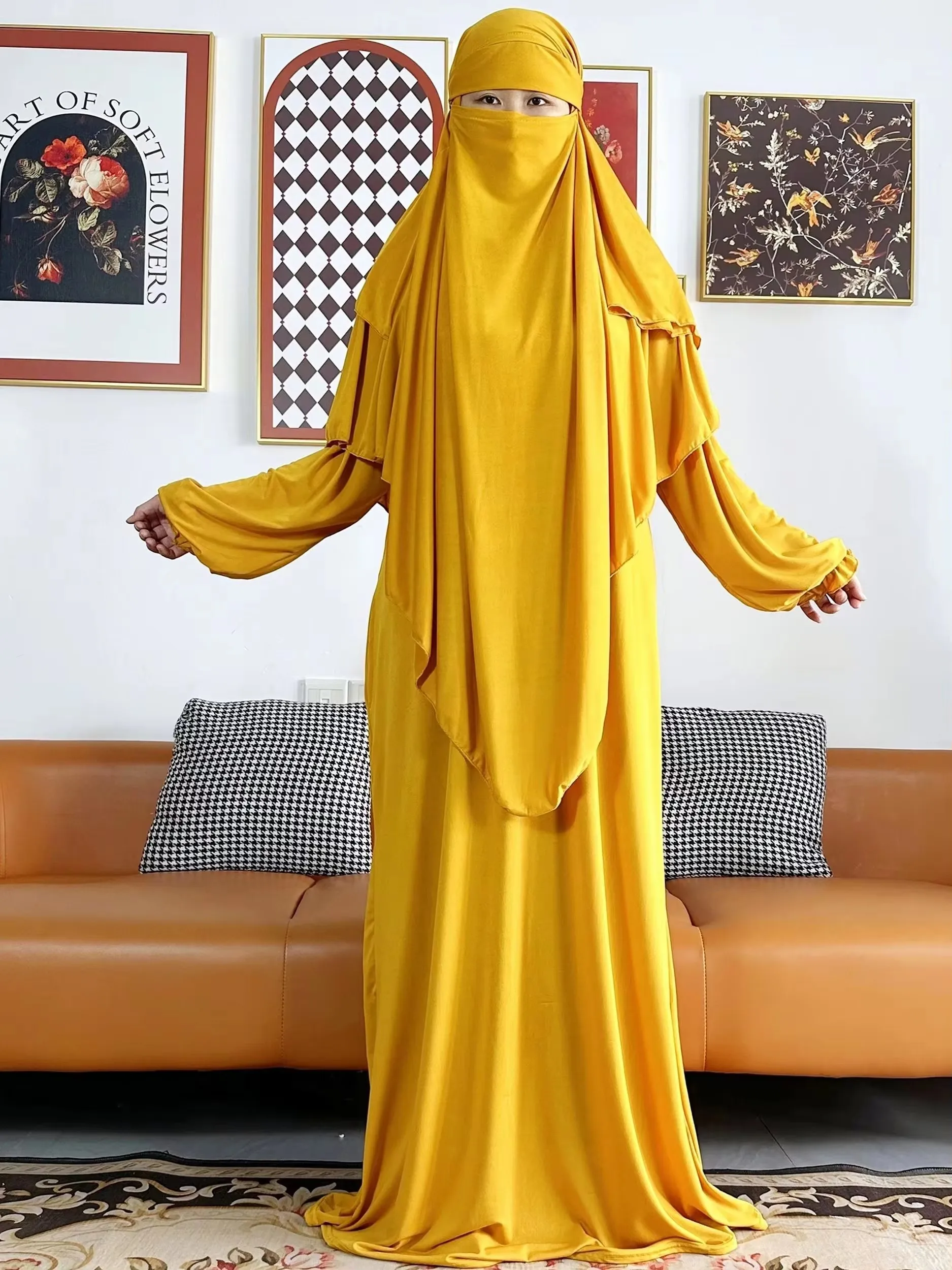 ensemble 2 pièces de vêtements de prière pour femmes, jilbab, ramadan islamique, jilbeb, dubaï, tenue modeste turque, écharpe tiens imar superposée, hijab