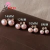 boucles d'oreilles en perles d'argent 925, pour fête de fiançailles, mariage, perles roses rondes, cadeaux d'anniversaire élégants pour la fête des mères