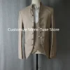 costumes beiges pour hommes, 3 pièces, col montant, double boutonnage, coupe cintrée, décontracté, formel, élégant, smoking de mariage pour marié