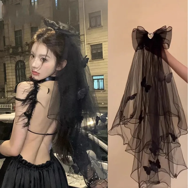 voile de tête en dentelle double couche pour patients de mariage, noir, vintage, gaze, maille, femmes, filles, fête, vêtements de sauna, accessoires, photos, accessoires