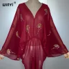 winyi chaud strass perspective sexy col en v robe musulmane abaya dame plage couvrir maillots de bain mode caftan abaya dubaï luxe