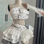 Y2K – haut deux pièces pour femmes, Streetwear Punk, épaules dénudées, gothique, dentelle épissée ​ ​ Ballet Tutu Mini Jupe Bouffante Rock Sexy Ensemble Deux Pièces