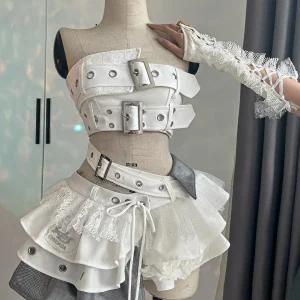 Y2K – haut deux pièces pour femmes, Streetwear Punk, épaules dénudées, gothique, dentelle épissée ​ ​ Ballet Tutu Mini Jupe Bouffante Rock Sexy Ensemble Deux Pièces