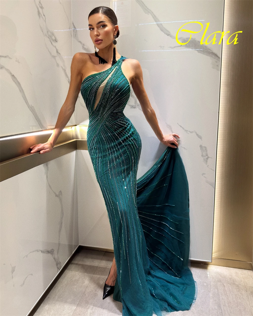 robe de soirée gracieuse personnalisée à une épaule et robes d'occasion spéciale en organza exquises et robes de bal à perles délicates