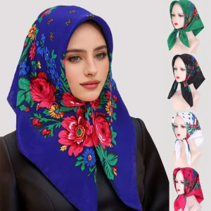 Luxe Hijab bandes de cheveux carré coton écharpe pour femmes foulard femme Rose motif châle bandeau mode enveloppes Bandana
