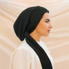 femmes musulmanes hijab pré attaché chapeau foulard rides longue queue chimio casquette pansement bonnet tête enveloppement bandanas bandeau turbante mujer