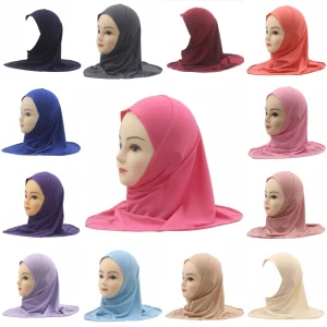 Hijab Islamique pour Enfant Fille Arabe, Turban Musulman, Foulard, Châle, Casquette Solide, Adapté aux Enfants de 2 à 6 Ans, Vêtement Direct Instantané