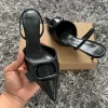 chaussures noires élégantes pour femmes, design de boucle à la mode, sandales d'été à talons hauts, slingback, bout pointu, pour le bureau, 2025