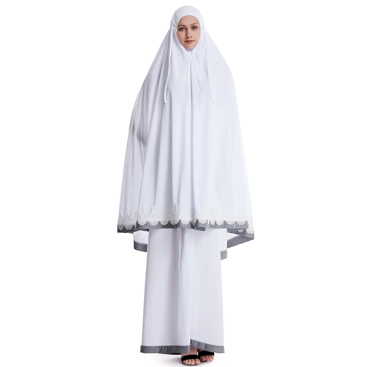 femmes musulmanes burqa robe dentelle deux pièces costume ethnique dame hijab abaya costume ramadan eid prière vêtement