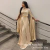 robe de soirée arabe avec cape plissée, robes de soirée a ligne pour les occasions formelles, taille personnalisée, longue robe de rharabe