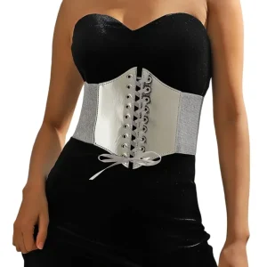 Ceinture Corset argentée y2k, sous le buste, large, Push up, pour femmes, ceinture élastique pour robe B85D