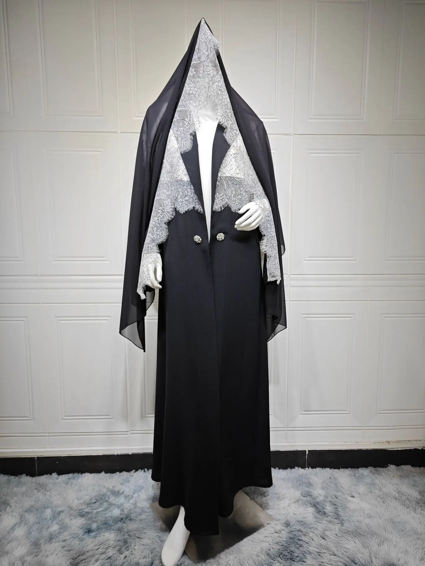 eid femmes abaya écharpe dentelle dubaï femmes robe ouverte abaya musulman islam fête arabe longue robe maroc caftan jalabiya ramadan 2025