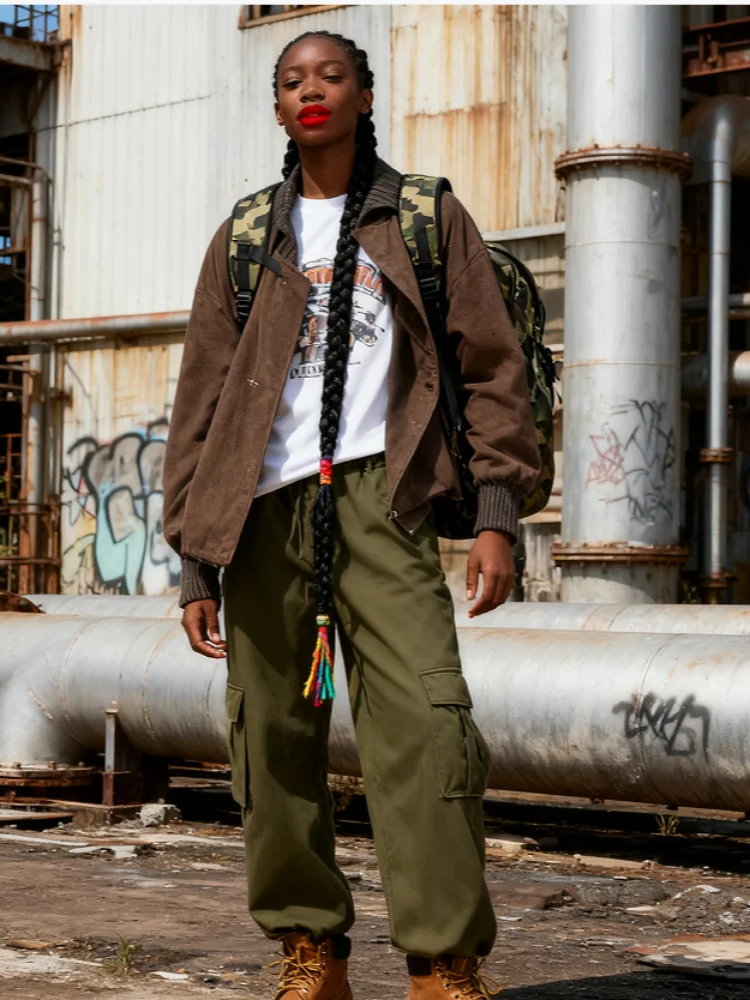 Veste portefeuille marron tendance pour femmes, col tricoté solide et poignets, cordon de serrage à la taille, haut confortable et décontracté, nouvelle collection 20225, Chic, Streetwear Veste portefeuille marron tendance pour femmes, col tricoté solide et poignets, cordon de serrage à la taille, haut confortable et décontracté, nouvelle collection 20225, Chic, Streetwear