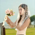 Écharpe triangulaire multifonctionnelle pour femmes, Hijab, maille de mariée, dentelle, petit voile, robe de mariée, vêtements assortis, nouvelle collection 2025