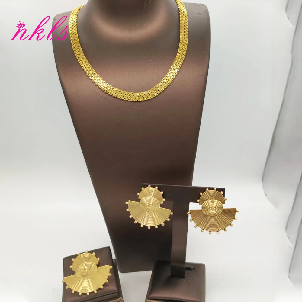 ensembles de bijoux pour femmes, chaîne de couleur or, design de luxe, boucles d'oreilles, bague éthiopienne, dernière offre spéciale, bijoux de fête africaine nigériane