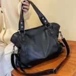 Grands sacs à bandoulière noirs pour femmes, grand sac de shopping Hobo, couleur unie, sac à main en cuir souple de qualité, fourre-tout de voyage pour dames
