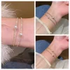 Fashion Pearl Opening Bangles Bridal Jewelry Hand Ring Rhinestone Bracelet Double-layer Wrist Ornament Ladies