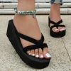 Pantoufles compensées pour femmes, sandales à talons hauts et bout ouvert, chaussures de plage décontractées d&rsquo;été, semelle épaisse, confortables, diapositives d&rsquo;extérieur, tongs à la mode