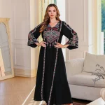 Robe musulmane élégante Culture moyen-orient vêtements pour toutes les saisons dubaï femmes à manches longues Abaya brodé diamant Robe