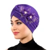 bonnet turban fleur 3d brillant pour femme, écharpe musulmane, hijabs, casquettes de fête de mariage, bonnet plissé, enveloppement de sauna, accessoires pour cheveux, nouveau
