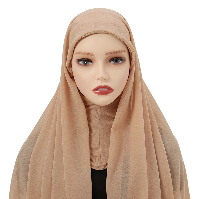 casquette hijabs instantanés avec couvre cou, foulards prêt à vitation, en mousseline de soie, voile musulman, Écharpe islamique pour sauna, pour femme