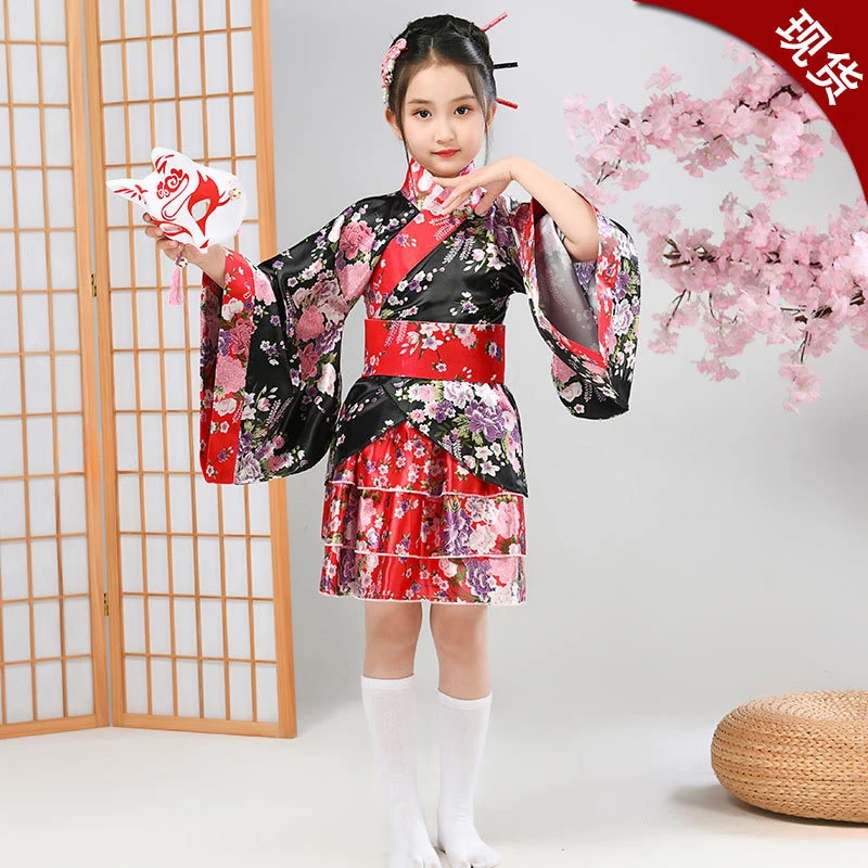 Enfant japonais Kimono Yukata filles japon peignoir robe Obi Vintage Haori Halloween lolita jupe Cosplay Costume maison vêtements de nuit