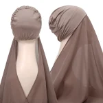 Hijab Instantané avec Casquette en Jersey de Mousseline de Soie pour Femme Musulmane, Voile, Mode Islamique, Écharpe de Sauna