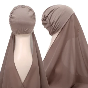 Hijab Instantané avec Casquette en Jersey de Mousseline de Soie pour Femme Musulmane, Voile, Mode Islamique, Écharpe de Sauna Hijab Instantané avec Casquette en Jersey de Mousseline de Soie pour Femme Musulmane, Voile, Mode Islamique, Écharpe de Sauna