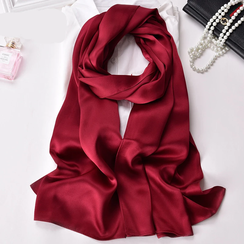 Hijabs en soie pour femmes, Bandana solide de luxe pour dames, Foulard Long de styliste, foulard musulman, couleur unie, 180cm