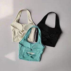 Halter cou sangle soutien-gorge Fitness soutien-gorge hauts d&rsquo;entraînement gymnase Fitness Sport soutiens-gorge Sexy Sport soutien-gorge femmes dos nu gymnastique entraînement Yoga haut court