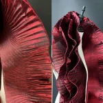 Plis en dentelle de vague scintillante, robe à bord à volants plié, décoration de scène de modélisation, tissu de créateur