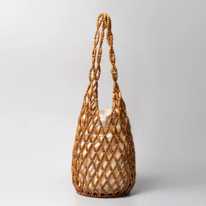 Sac à main tissé pour femmes, Design exquis, fourre-tout en perles de bois ajourées, sac seau à bandoulière, sac à main perlé fait à la main
