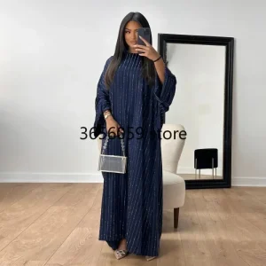 Abaya en satin à rayures scintillantes pour femmes, robe de soirée musulmane de luxe, abayas turcs, vêtements islamiques, caftan de Dubaï