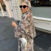 uni luxe dubaï femmes abayas hijab inclus musulman élégant imprimé fleuri plissé ouvert cardigan à manches longues caftan