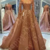 robe de soirée arabe musulmane, avec des appliques de luxe 3d, col haut, manches longues, robe de soirée formelle, ligne a, personnalisée, 2025