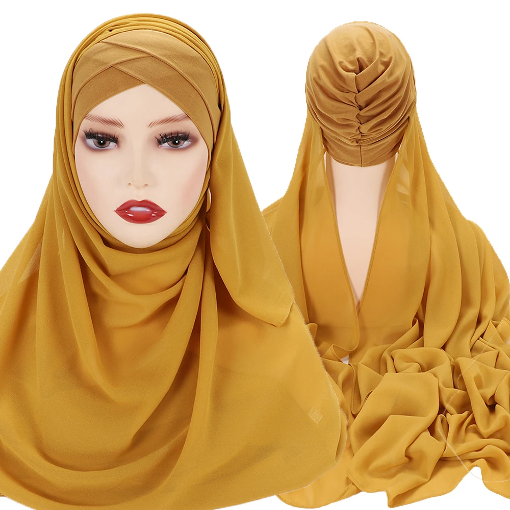 Hijabs instantanés en mousseline de soie, écharpe avec capuchons en Jersey croisé, Bonnet, Design de marque, écharpe musulmane pour femmes, sous-écharpe islamique Hijabs instantanés en mousseline de soie, écharpe avec capuchons en Jersey croisé, Bonnet, Design de marque, écharpe musulmane pour femmes, sous-écharpe islamique