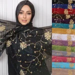 15 couleurs en mousseline de soie filles Hijab brodé strass décoration Wrap écharpe pour femme musulmane Hijab Foulard Jersey Premium Turbans