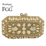 Boutique De FGG élégant Bling femmes or cristal pochette sacs De soirée fête De mariage strass boîte sacs à main Minaudiere sac à main
