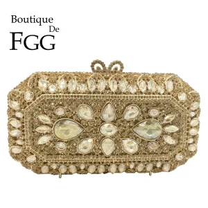 Boutique De FGG élégant Bling femmes or cristal pochette sacs De soirée fête De mariage strass boîte sacs à main Minaudiere sac à main