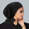solid color crinkle turban hijab hats long tail head wraps elastic muslim hats breathable chemo cap for women girls