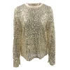 chemisier orné de paillettes pour femme, pull à col rond, manches sulf, décoration de paillettes brillantes, Élégant, y 03/wear
