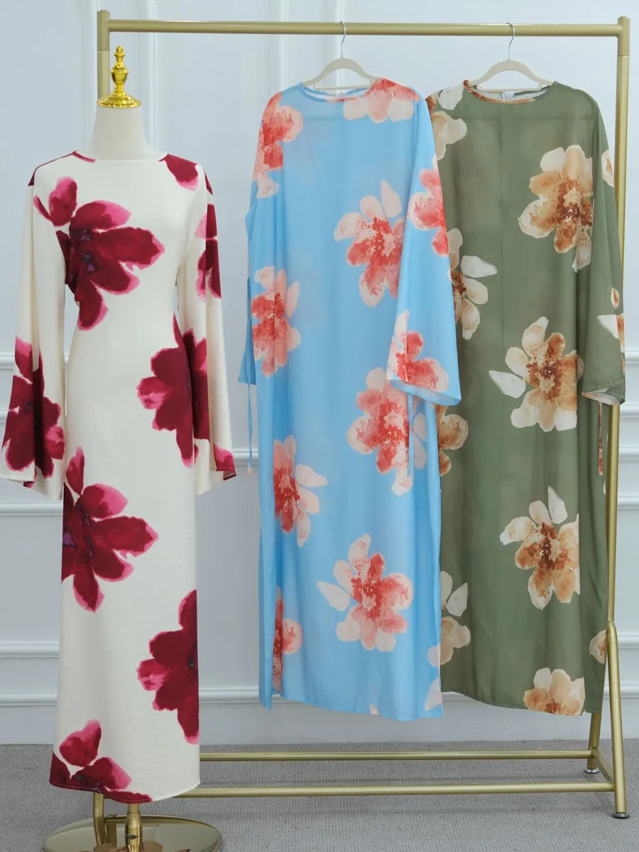 femmes arabe eid musulman dubaï abaya robe de luxe mode fleur imprimé robe longue caftan robe femme africain islam vêtements kebaya