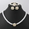 ensemble de bijoux camélia à la mode, collier + bracelet + boucles d'oreilles élégant en imitation de perles, bijoux pour femmes, rencontres, vacances de mariage
